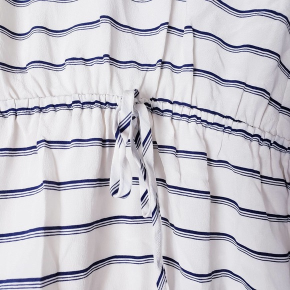 Joie Size M Silk Dress Chariot Navy Stripe Popover Drawstring Scoop Neck Lined - Picture 6 of 10